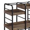 Metal Frame Serving Cart with 3 Open Storage and Casters, Brown and Black