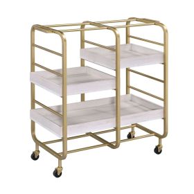 Metal Frame Serving Cart with Adjustable Compartments,Gold and Washed White