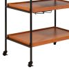 Metal Frame Serving Cart with Adjustable Compartments, Oak Brown and Black