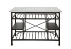 Marble Top Metal Kitchen Island with 2 Slated Shelves, Brown and White