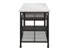 Marble Top Metal Kitchen Island with 2 Slated Shelves, Brown and White