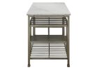 Marble Top Metal Kitchen Island with 2 Slated Shelves, Gray and White