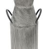 17 Inch Metal Milk Jar Design Accent Flared Banded Top, Gray