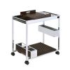 Metal and Wood Serving Cart with Tray and Floating Shelf, Brown and White