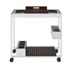 Metal and Wood Serving Cart with Tray and Floating Shelf, Brown and White