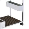 Metal and Wood Serving Cart with Tray and Floating Shelf, Brown and White