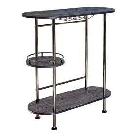 Oblong Shape Metal Bar Unit with Stemware Rack, Gray and Chrome