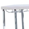 6 Glass Shelf Metal Frame Bar Cabinet with Power Outlet, Clear and Chrome