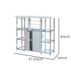 6 Glass Shelf Metal Frame Bar Cabinet with Power Outlet, Clear and Chrome