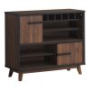 Mid Century Wooden Wine Cabinet with 2 Sliding Doors and 6 Cubies, Brown