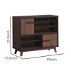 Mid Century Wooden Wine Cabinet with 2 Sliding Doors and 6 Cubies, Brown