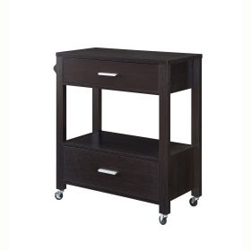 2 Drawer Wooden Kitchen Cart with Casters and 1 Open Shelf, Dark Brown