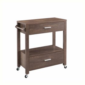 2 Drawer Wooden Kitchen Cart with Casters and 1 Open Shelf, Brown