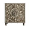 Wine Cabinet with Polyresin Floral Design, Ivory