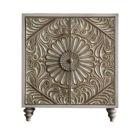 Wine Cabinet with Polyresin Floral Design, Ivory