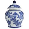 6 Inch Porcelain Jar, Urn Shape, Lid, Floral Design, Blue, White