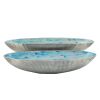 24 Inch Modern Oval Bowl, Ribbed Pattern, Set of 2, Sky Blue and Silver