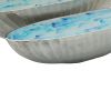 24 Inch Modern Oval Bowl, Ribbed Pattern, Set of 2, Sky Blue and Silver