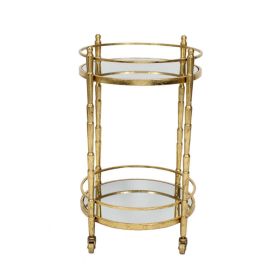 Kai 28 Inch 2 Tier Modern Rolling Bar Cart, Spindle Round Metal Frame, Gold