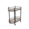 Kai 28 Inch 2 Tier Modern Rolling Bar Cart, Classic Oval Metal Frame, Black