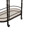 Kai 28 Inch 2 Tier Modern Rolling Bar Cart, Classic Oval Metal Frame, Black