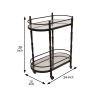 Kai 28 Inch 2 Tier Modern Rolling Bar Cart, Classic Oval Metal Frame, Black