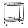 28 Inch Modern 2 Tier Bar Cart, Sleek Metal Frame, Caster Wheels, Black