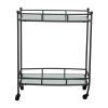 28 Inch Modern 2 Tier Bar Cart, Sleek Metal Frame, Caster Wheels, Black