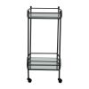 28 Inch Modern 2 Tier Bar Cart, Sleek Metal Frame, Caster Wheels, Black