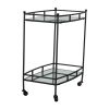 28 Inch Modern 2 Tier Bar Cart, Sleek Metal Frame, Caster Wheels, Black