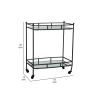 28 Inch Modern 2 Tier Bar Cart, Sleek Metal Frame, Caster Wheels, Black