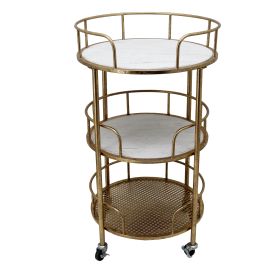 30 Inch 3 Tier Modern Bar Cart, Solid Wood, Mesh Panels, Gold Metal Frame