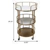 30 Inch 3 Tier Modern Bar Cart, Solid Wood, Mesh Panels, Gold Metal Frame