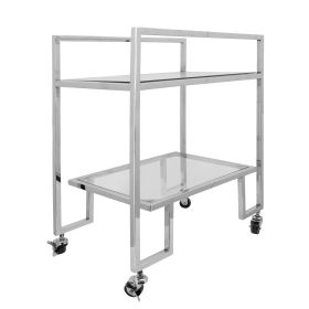 32 Inch Rolling Kitchen Bar Cart, 2 Tier, Clear Glass, Metal, Chrome