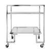 32 Inch Rolling Kitchen Bar Cart, 2 Tier, Clear Glass, Metal, Chrome