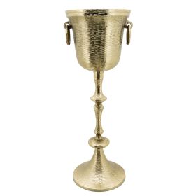 31 Inch Metal Wine Champagne Bucket, Pedestal Base Cooler, Handles, Gold