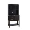 Kimi 70 Inch Modern Bakers Cabinet, Faux Marble Top, 2 Drawer, Brown, Black