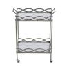 30 Inch Aluminum Bar Cart, 2 Tier Glass Shelves, Dynamic Accents, Silver