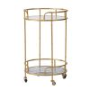 33 Inch Bar Cart, Two Tiered Glass and Marble Shelves, Caster Wheels, Gold