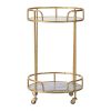 33 Inch Bar Cart, Two Tiered Glass and Marble Shelves, Caster Wheels, Gold