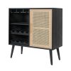 Dana 31 Inch Wood Wine Cabinet, 2 Shelves, 11 Racks, Rattan Door, Black