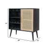 Dana 31 Inch Wood Wine Cabinet, 2 Shelves, 11 Racks, Rattan Door, Black