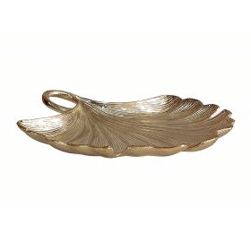 Keva 12 Inch Decorative Bowl, Textured Leaf Design, Aluminum, Modern, Gold