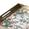 Miki 20 Inch Square Decorative Tray, Artisan Mirrored Damask Pattern, Gold