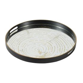 18 Inch Decorative Tray, Round Black Wood Frame, Mirrored Bottom