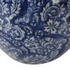 10 Inch Lidded Jar, Curved Round Persian Floral Print, Blue Porcelain