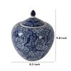 10 Inch Lidded Jar, Curved Round Persian Floral Print, Blue Porcelain