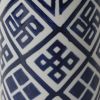 14 Inch Lidded Jar, Geometric Pattern, Cylindrical Blue and White Porcelain