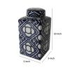 10 Inch Lidded Jar, Porcelain Construction, Deep Blue Graphic Trellis