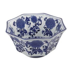 11 Inch Decorative Bowl with Floral Pattern on Blue and White Porcelain